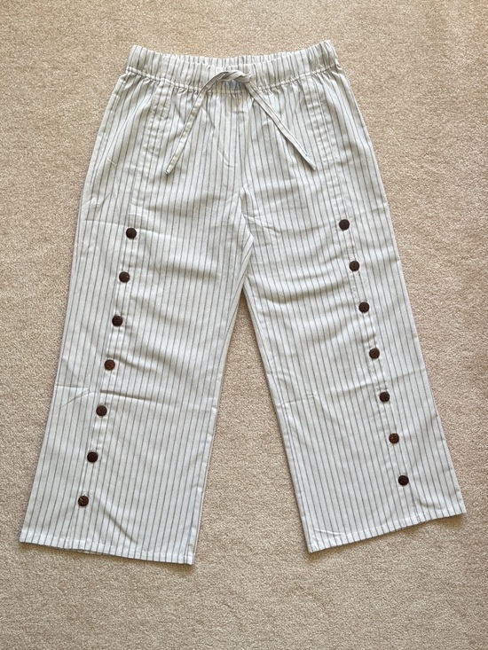 Fresh FX Pants - Women's Fresh FX Linen Cotton Wide Leg Pants, Size XL, White Striped Drawstring